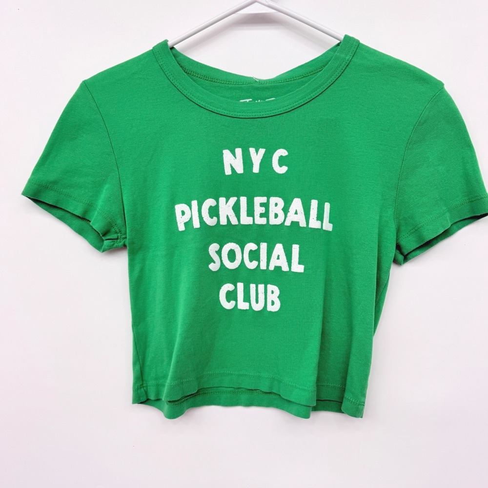 Junk Food NYC Pickleball Social Club Graphic Crop Tee Womens Small Green - Picture 3 of 8